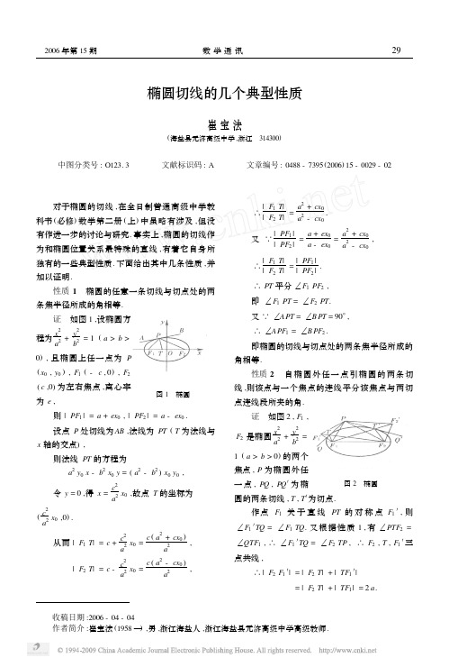 椭圆切线的几个典型性质