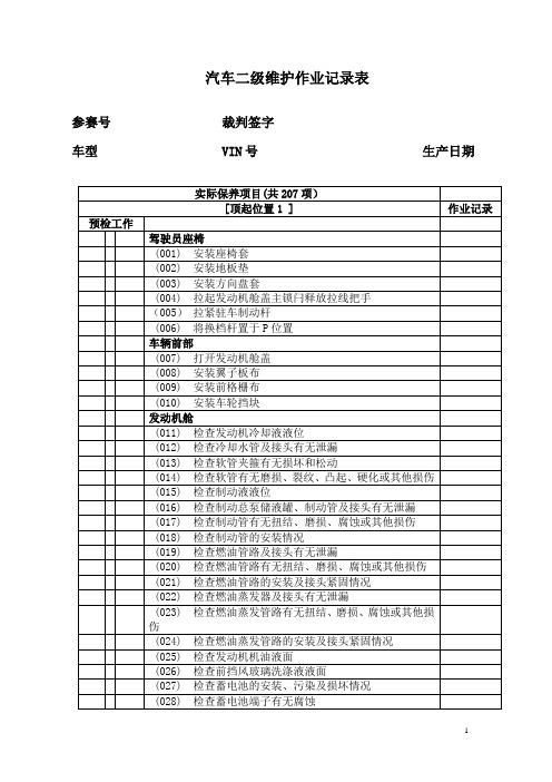 汽车二级维护作业表