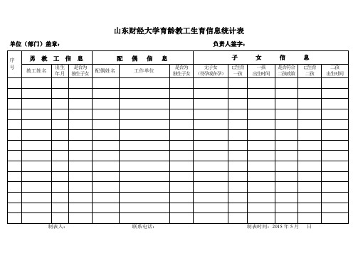 山东财经大学育龄教工生育信息统计表