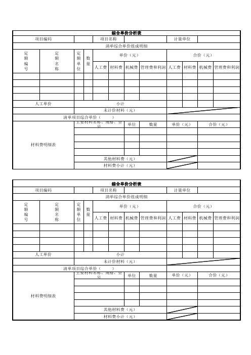 综合单价分析表空白表