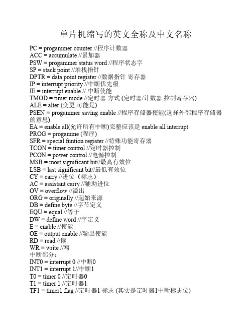 单片机缩写的英文全称及中文名称