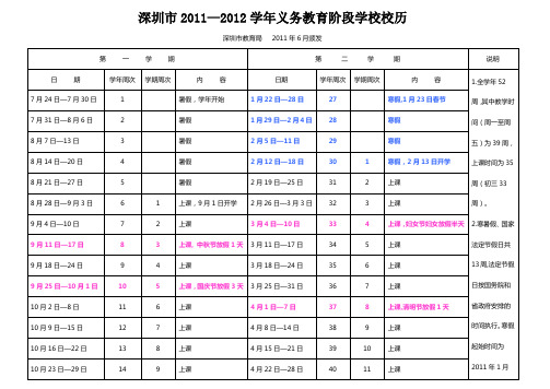 深圳市2011—2012学年义务教育阶段学校校历