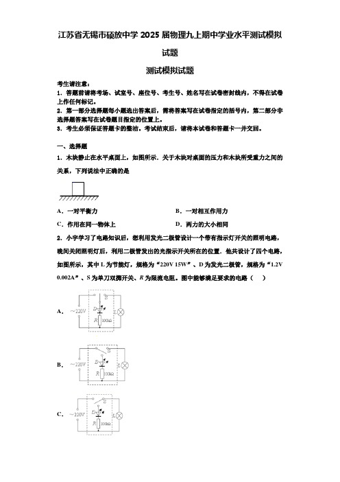 江苏省无锡市硕放中学2025届物理九上期中学业水平测试模拟试题含解析