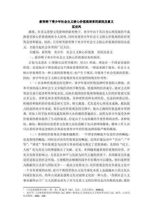 新形势下青少年社会主义核心价值观培育的原因及意义