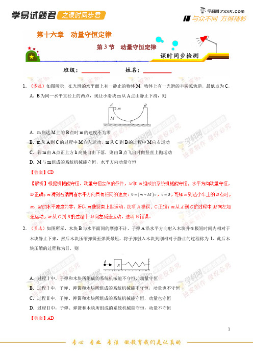 专题16.3 动量守恒定律-学易试题君之课时同步君高二物理人教版(解析版)