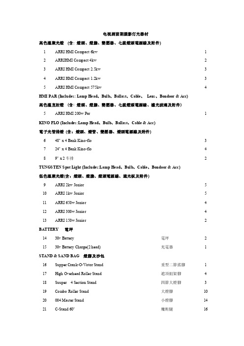 电视剧、数字电影摄影灯光器材标配