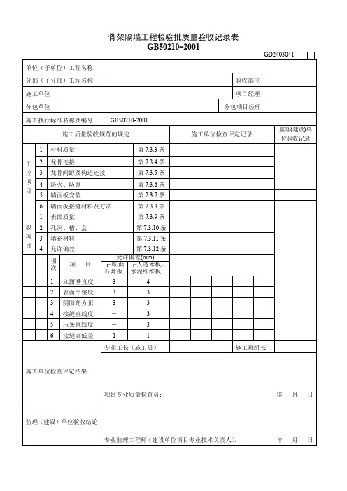 GD2403041  骨架隔墙工程检验批质量验收记录表