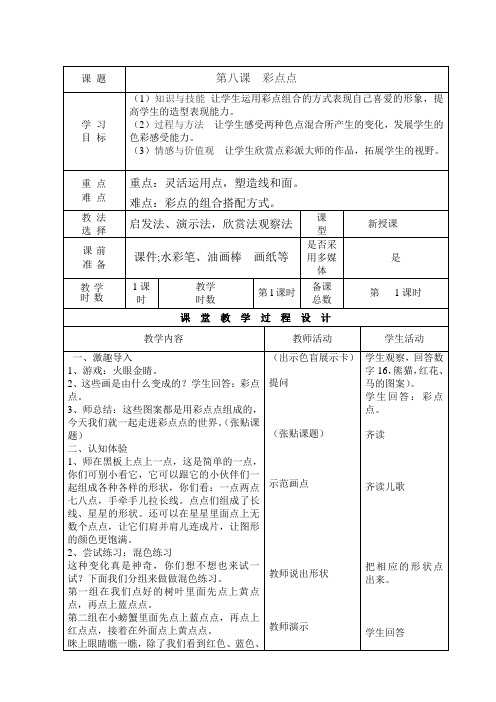 二年级美术下册教案-8. 彩点点8-湘美版