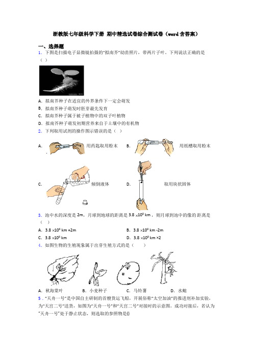 浙教版七年级科学下册 期中精选试卷综合测试卷(word含答案)