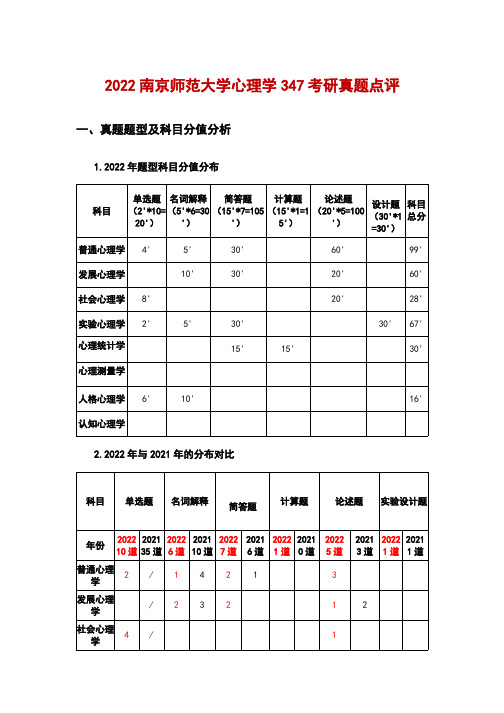 2022年南京师范大学心理学347考研真题点评