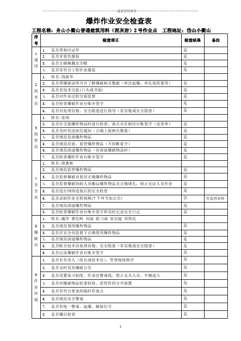 爆破作业现场安全检查表(新)精编版