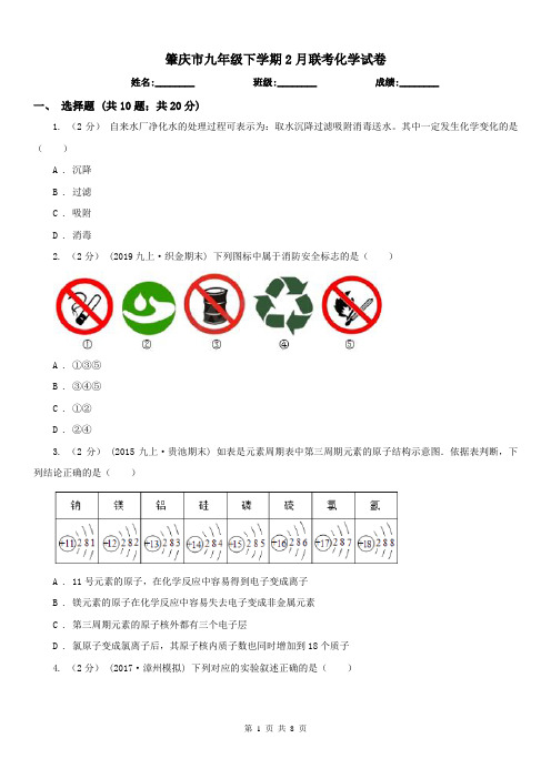 肇庆市九年级下学期2月联考化学试卷