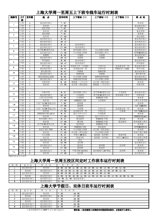 上海大学周一至周五上下班专线车运行时刻表