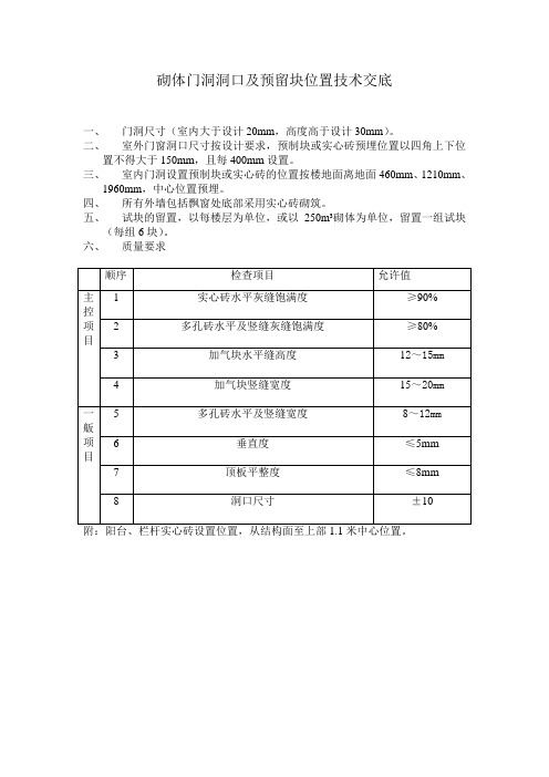 砌体门洞技术交底