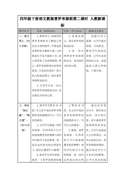 四年级下册语文教案普罗米修斯第二课时人教新课标