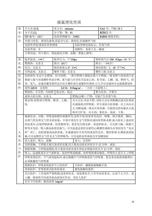 液氯理化性质