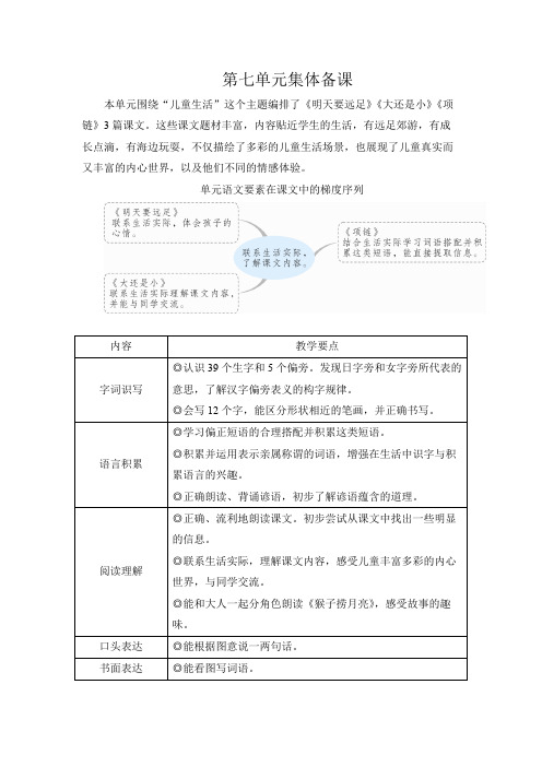 部编版统编版一年级语文上册 第七单元集体备课