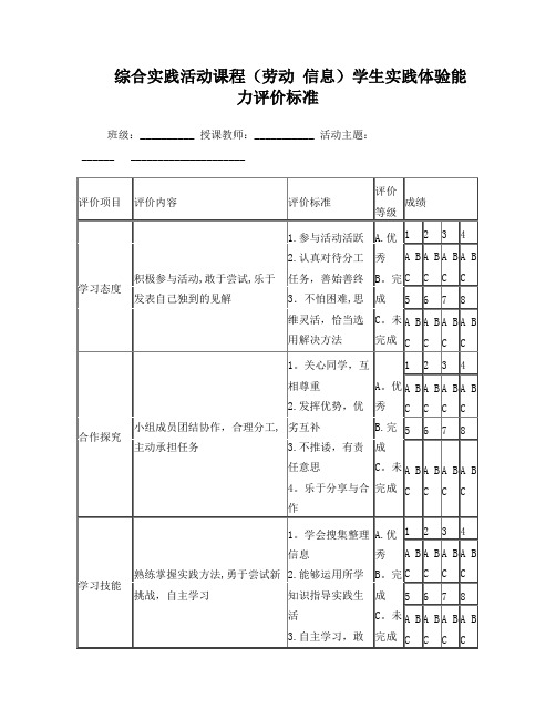 综合实践活动评价标准和评价表【最新范本模板】