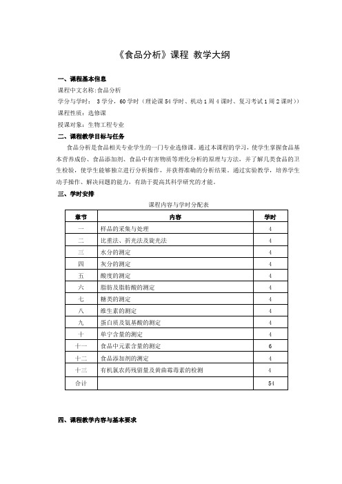 食品分析(教学大纲)