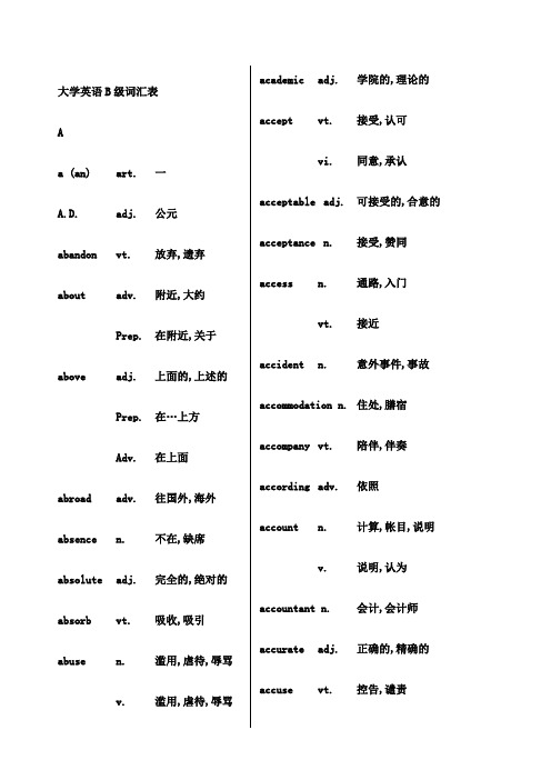 高等学校英语应用能力考试b级词汇表