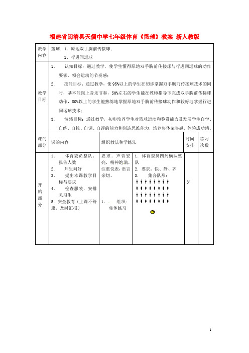 福建省闽清县天儒中学七年级体育《篮球》教案 新人教版