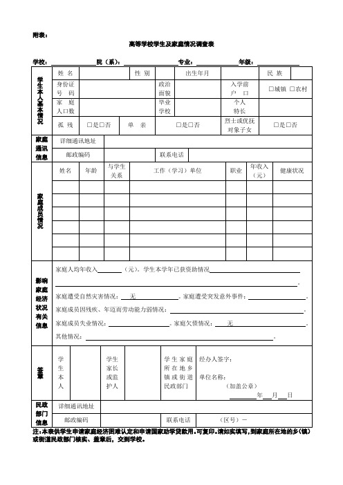 家庭贫困调查表