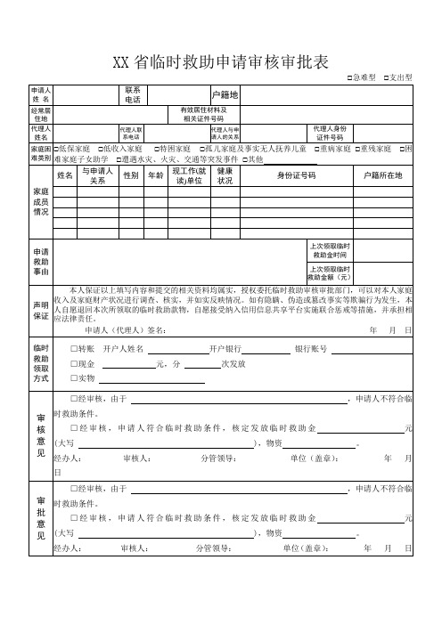 临时救助申请审核审批表