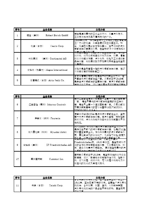 国际汽车零部件企业百强榜