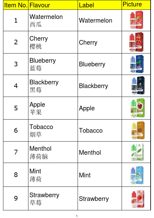 常规电子烟油39款口味表