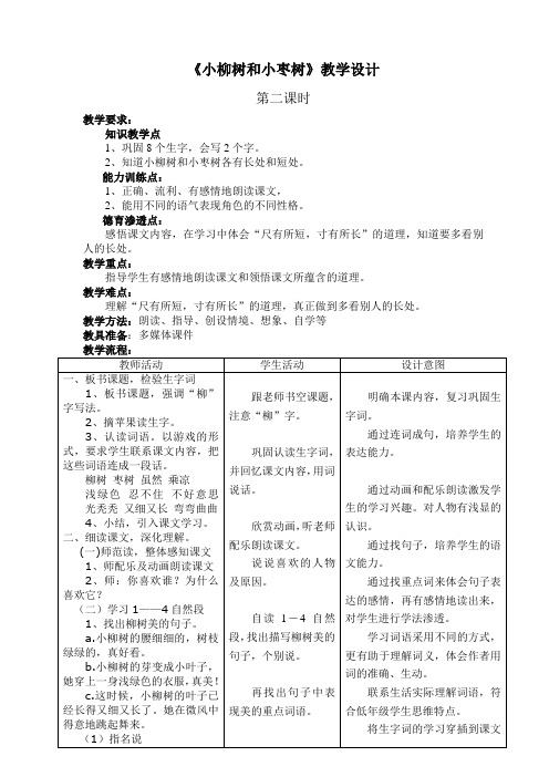 小枣树和小柳树教案