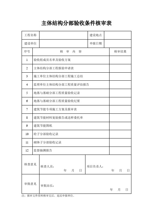 主体结构分部验收条件核审表