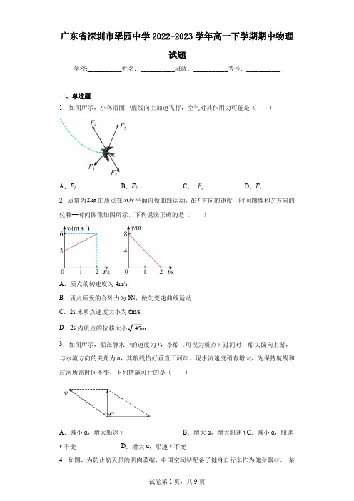 广东省深圳市翠园中学2022-2023学年高一下学期期中物理试题