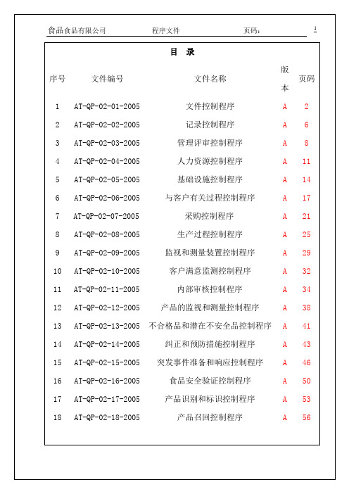 【质量手册】食品有限公司程序文件(WORD59页)