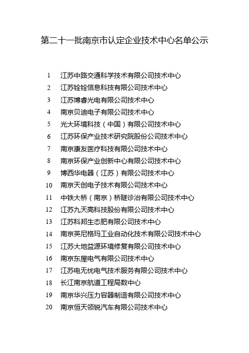 第二十一批南京市认定企业技术中心名单公示【模板】