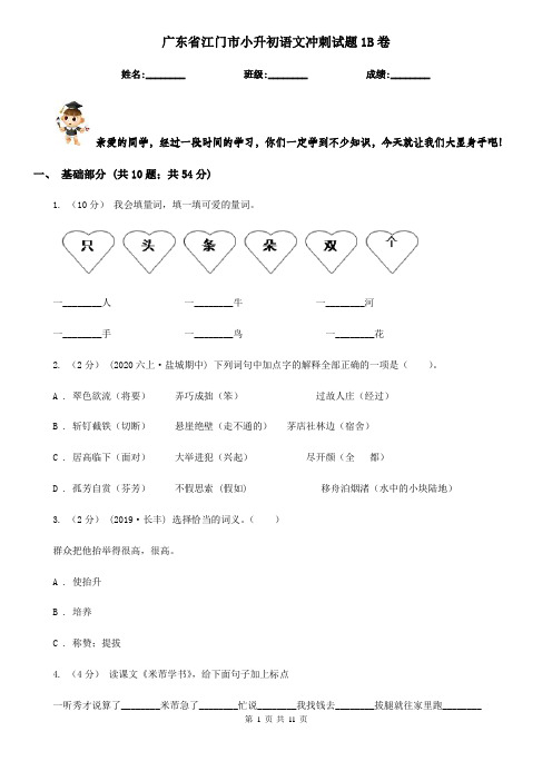 广东省江门市小升初语文冲刺试题1B卷