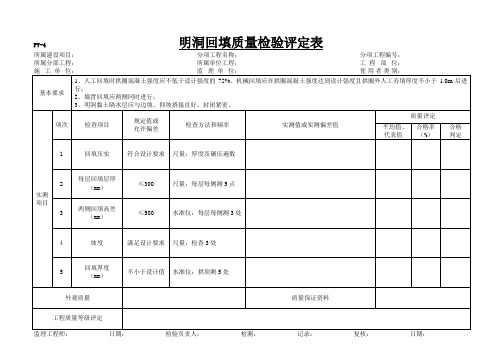 明洞回填质量检验评定表