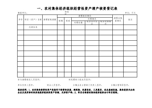 一、农村集体经济组织经营性资产清产核资登记表