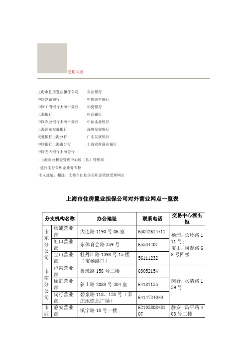 公积金中心各受理处及各银行联系方式