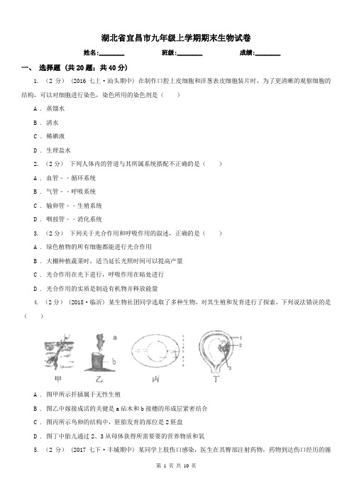 湖北省宜昌市九年级上学期期末生物试卷