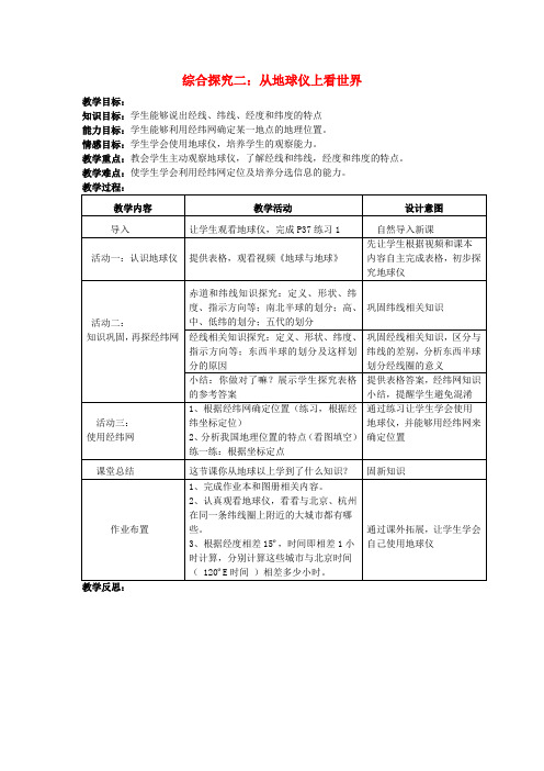 人教历史与社会七上《2.3.4综合探究二 从地球仪上看世界》word教案 (1)