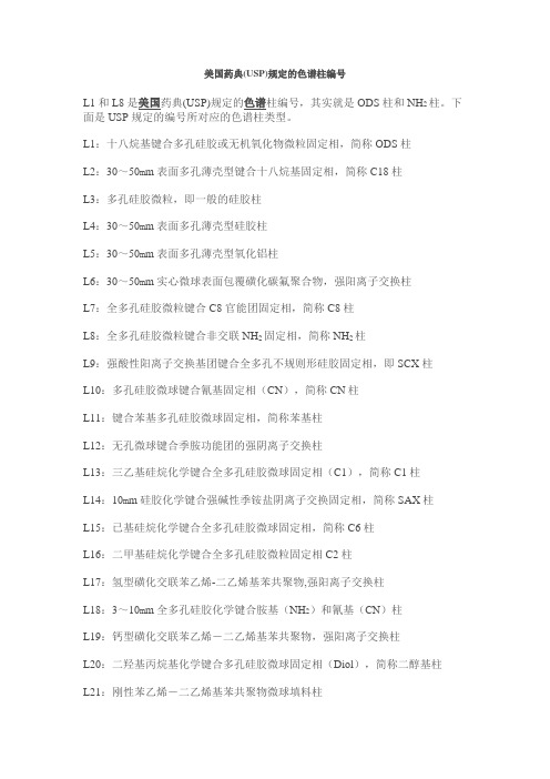美国药典(USP)规定的色谱柱编号