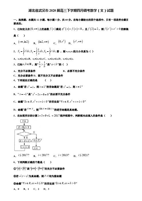 【附加15套高考模拟试卷】湖北省武汉市2020届高三下学期四月调考数学(文)试题含答案