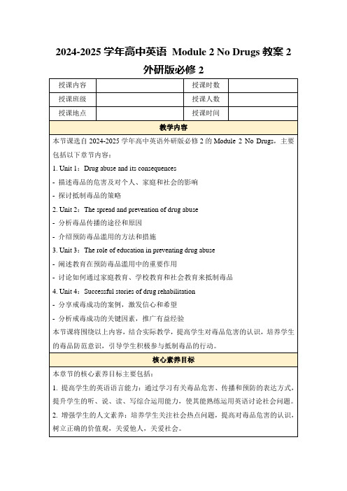 2024-2025学年高中英语Module2NoDrugs教案2外研版必修2