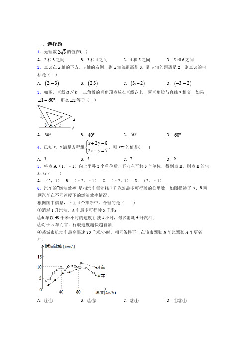 重庆市南开中学初中数学七年级下期中经典练习题(培优练)