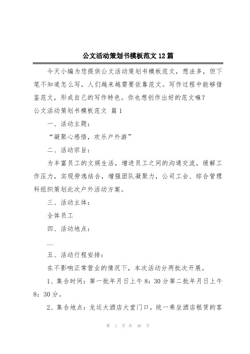 公文活动策划书模板范文12篇