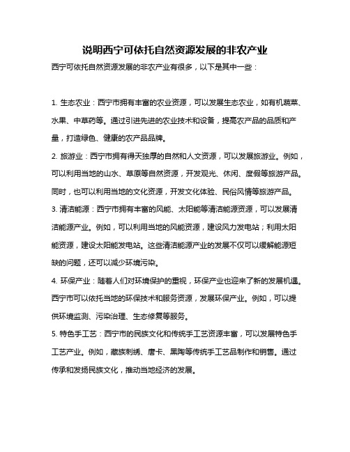 说明西宁可依托自然资源发展的非农产业