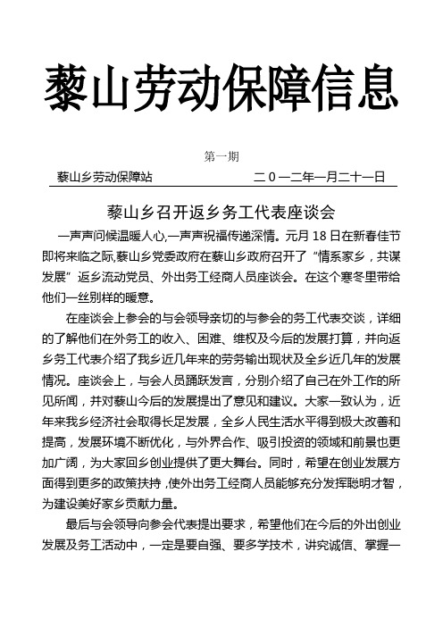 藜山乡召开返乡务工代表座谈会