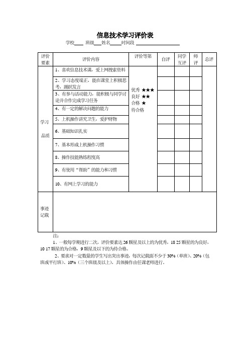 信息技术学习评价表