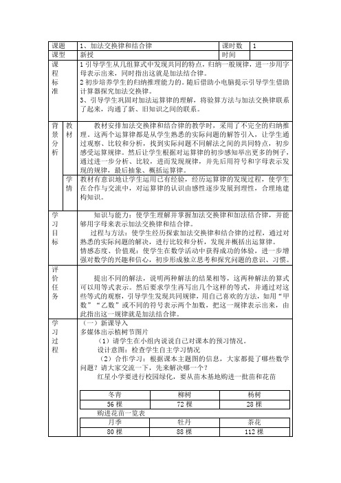 青岛版小学四年级下册第三单元教案《运算律》