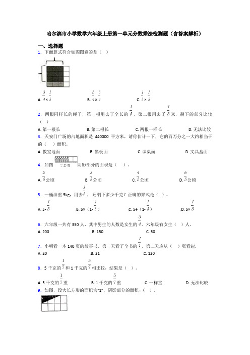 哈尔滨市小学数学六年级上册第一单元分数乘法检测题(含答案解析)